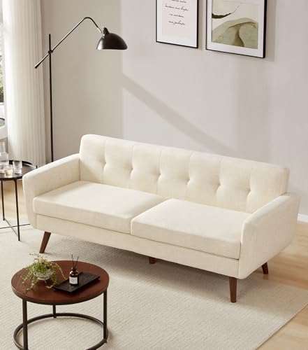 Tbfit 77.2" W Linen Sofa Couch, Mid Century Modern Decor Loveseat Couche...