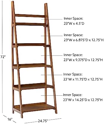 Linon Melissa Walnut Mid-Century 5 Shelf Bookcase