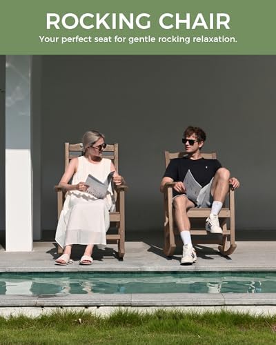 Outdoor Rocking Chair, HDPE Patio Rocking Chair, All Weather,Teak