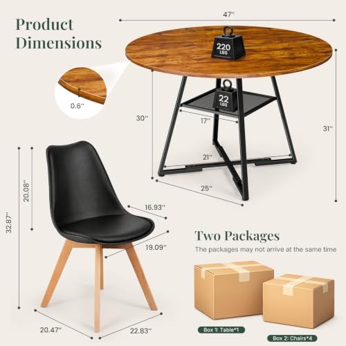 47in Round Dining Table Set for 4, Kitchen Table with Chairs | Circle Table, ...