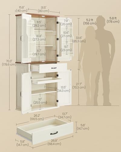 VASAGLE Pantry Cabinet, Freestanding Tall Cupboard with a Drawer | 15.8 x 31....