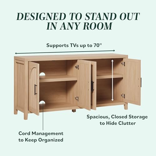 Walker Edison Sasha 4-Door Reeded Sideboard Buffet with Cord Management, 60 I...
