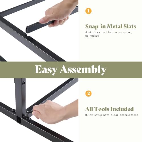 AMERLIFE King Bed Frame, Upholstered Metal Platform Bed, Black