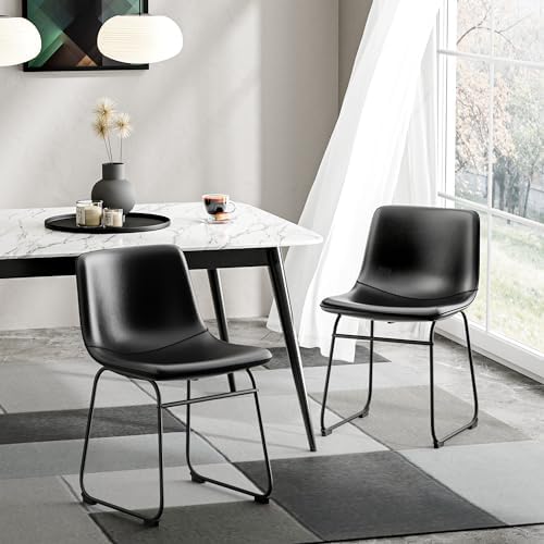 Dining Chairs Set of 4, 18in PU Leather Kitchen Chair with Metal Leg, Black