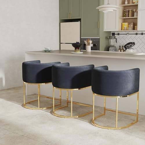 RIVOVA Black Velvet Bar Stools Set of 2, 24" Contemporary Upholstered Fa...