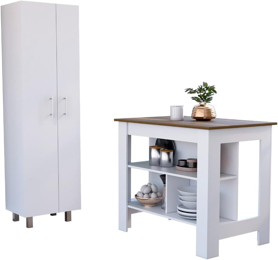 9-Shelf 2-Door Kitchen Set with Island and Pantry Cabinet | Includes 9 shelve...
