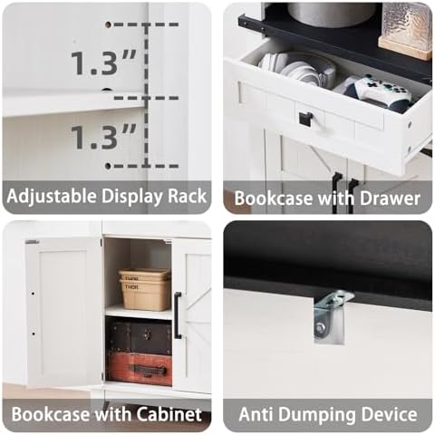 Joaxswe 72in Tall Bookshelf 7 Tier Bookcase with Drawer and Barn Doors and Ad...