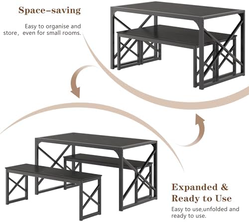 VECELO 55” Kitchen Dining Table Set for 4, Heavy-Duty Steel Frame & Wood-...