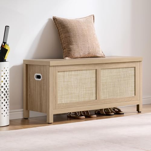 SICOTAS Rattan Storage Chest 39.4" Storage Bench for Bedroom | Modern Bo...