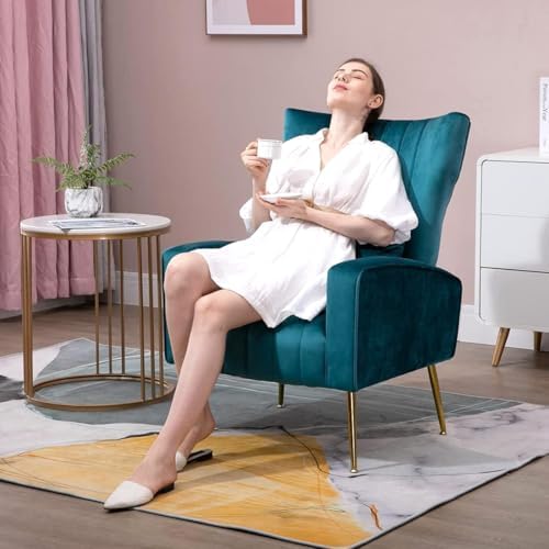 Velvet Accent Chairs Set of 2, Modern Arm Chair with Wingback & Gold Meta...