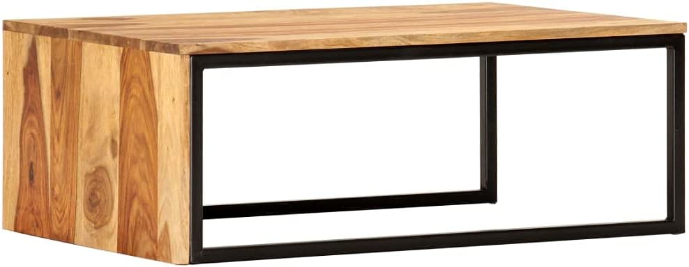 Nesting Tables 2 pcs Solid Acacia Wood | Powder Coated Steel Frame, Stackable...