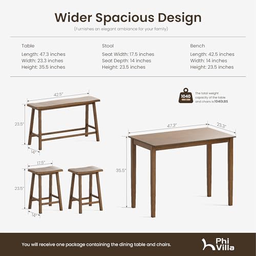 PHI VILLA Counter Height Bar Table and Chairs Set for 4, Rustic Caramel