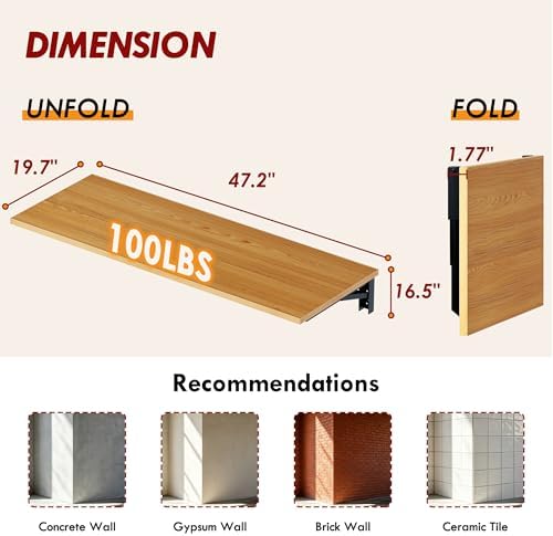 Need 47x20 Inch Wall Mounted Folding Table for Office Laundry Teak | Black Fr...