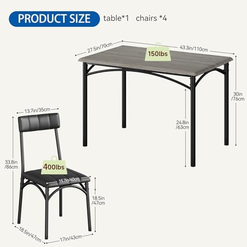 IDEALHOUSE Dining Table Set for 4, Kitchen Table and Chairs for 4 with Uphols...