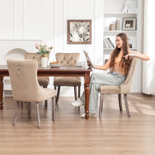 Hixkol Velvet Dining Chairs Set of 4,Upholstered Dining Chairs with Ring Pull...