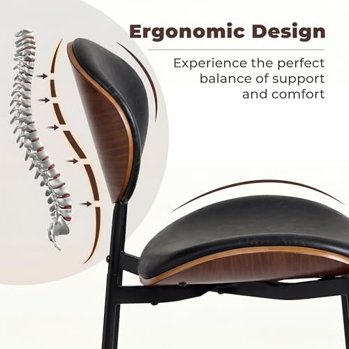 BedsPick Mid-Century Modern Dining Chairs Set of 2, PU Leather Upholstered Di...