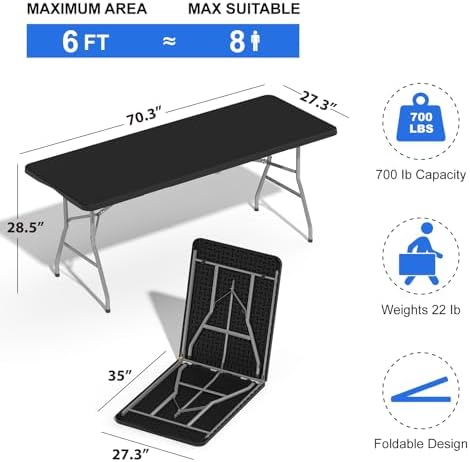 4 Pack Folding Stools with Foldable Table 6ft, Heavy Duty Dining Table and Ch...