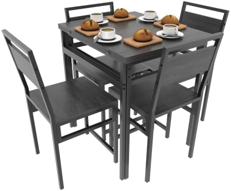 KEIKI 5-Piece Kitchen Dinner Table Set for 4 Dining with Storage, Grey