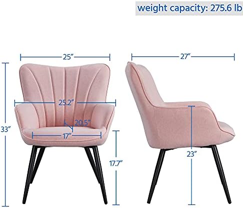 Yaheetech Accent Chair, Upholstered Armchair with Metal Legs, Pink | Linen Fa...