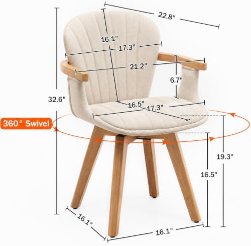 LUNLING Swivel Dining Chairs Set of 4 with Arms Mid Century Modern Beige Char...