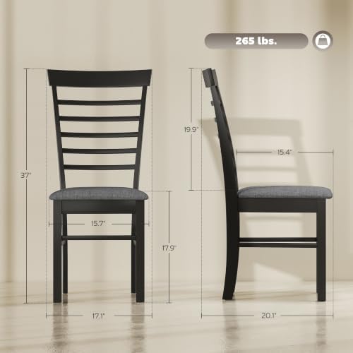 HOMCOM Wooden Dining Chairs Set of 4 Upholstered, Black and Gray