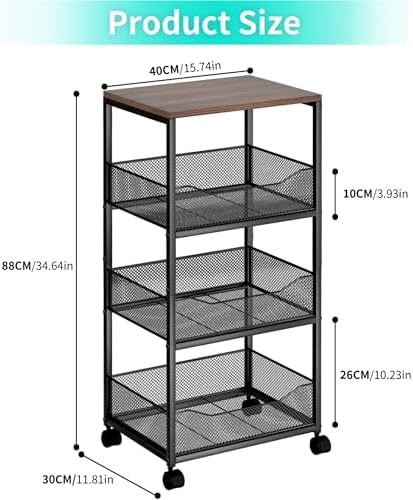 HapiRm Fruit Basket Kitchen Cart - 4-Tier Rolling Storage Cart with Wheels, F...