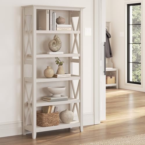 Bush Home Tall 5 Shelf Bookcase for Living Room or Home Office, Large Bookshe...