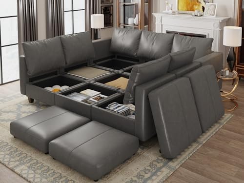 EASE MOOSE Faux Leather Sectional Modular Couch Sleeper Sectional Sofa | Faux...