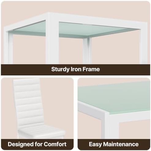 Gizoon 3 Piece Glass Dining Table Set, Kitchen Table and Chairs Set for 2
