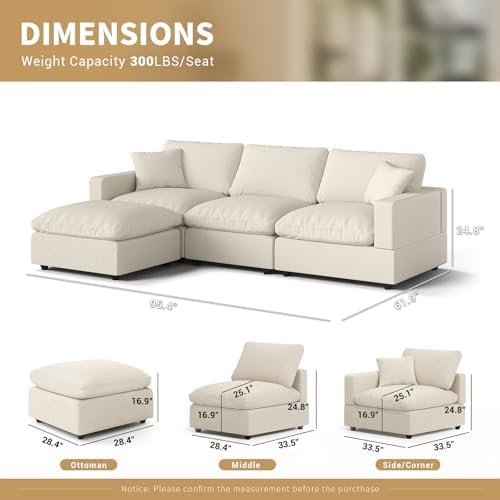 Modern Sectional Linen Couch for Living Room L-Shape Sofas,4 Seat Modular Clo...