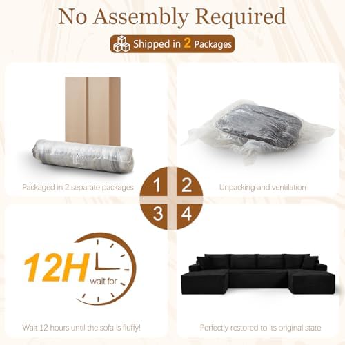134 Inch Modular Sectional Sleeper Sofa, Cloud Couch for Living Room, U Shape...