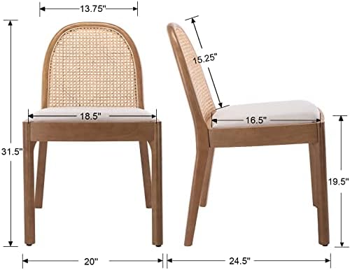 DUOMAY Mid-Century Modern Rattan Dining Chairs Set of 2, Wooden Dining Room C...