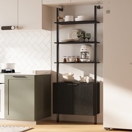 INNOD 74" Tall Bookshelf with Storage Cabinet, Modern Ladder Shelf with ...