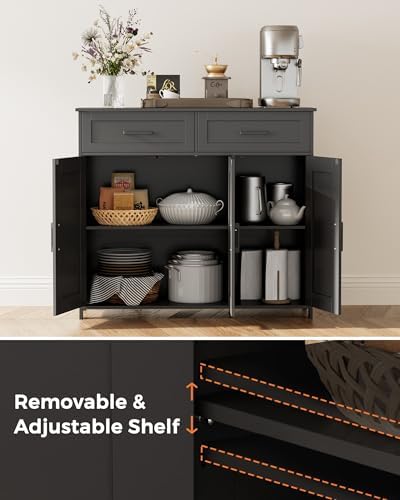 Homhedy Coffee Bar Storage Cabinet with Drawers, Kitchen Buffet Cabinet