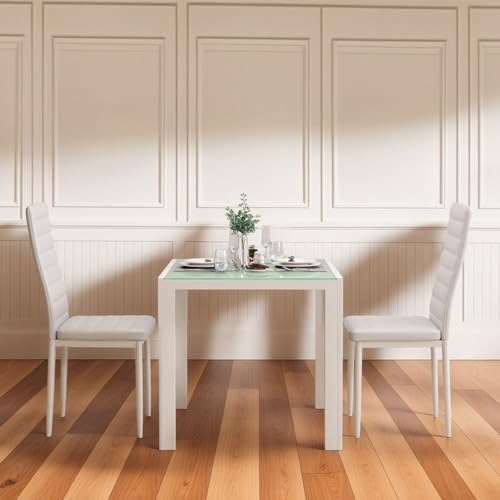 Gizoon 3 Piece Glass Dining Table Set, Kitchen Table and Chairs Set for 2
