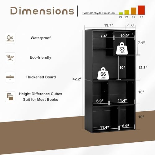 VECELO 42 Inch High Bookcase, 4-Tier Modern Storage Cabinet with Height Diffe...
