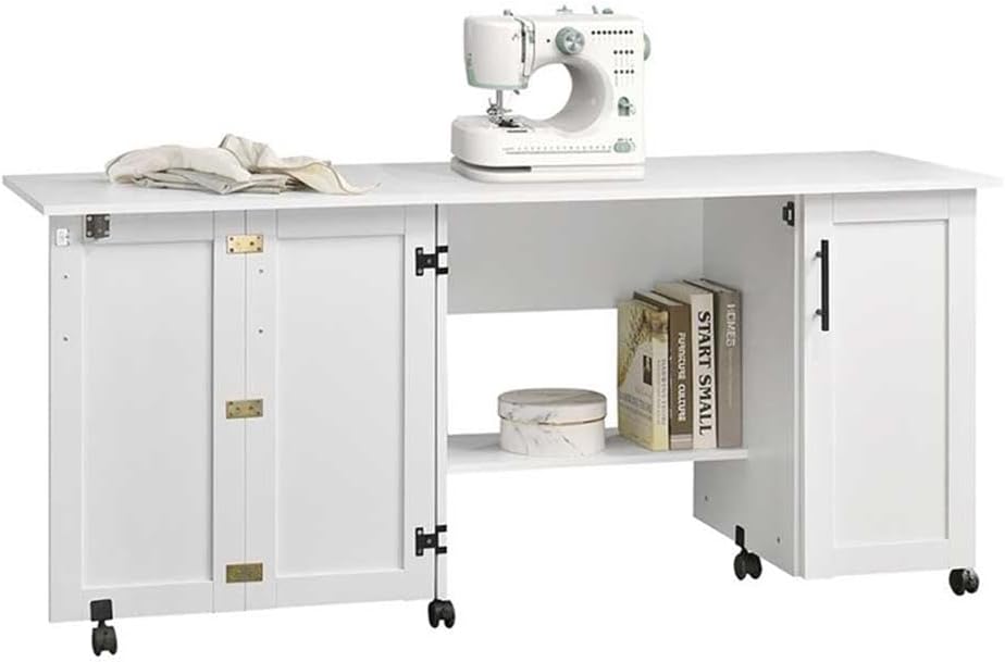 Pemberly Row White Rolling Kitchen Cart with Drop Leaf – Engineered Wood Stor...