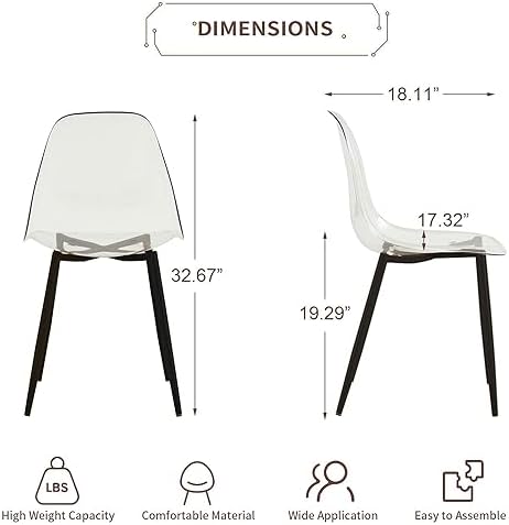 Baysitone Clear Dining Chairs Set of 4, Modern Kitchen Chairs with Transparen...
