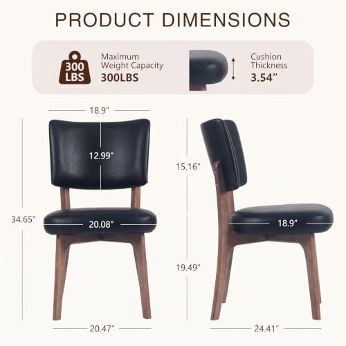 YOUNIKE Wooden Dining Chair, Faux Leather Upholstered Dining Room Chair Kitch...