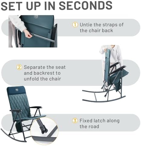 Timber Ridge 3-Level Adjustable Rocking Camping Chair, Ergonomic Padded High ...