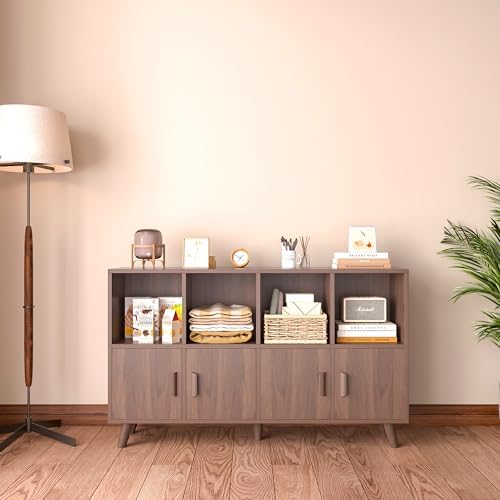 OSCHF 8-Cube Bookcase with Doors, 2-Tier Low Storage Cabient, Walnut