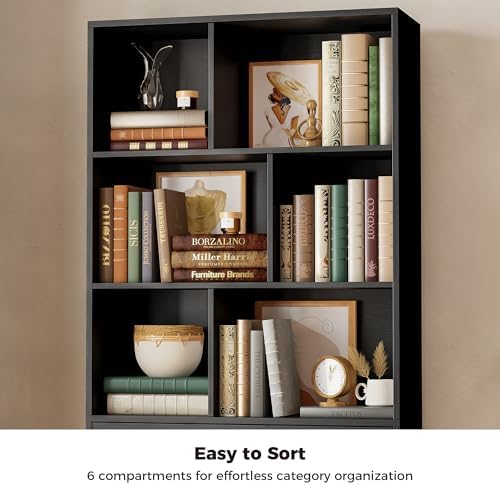 IRONCK 70.9-Inch Bookcase with Doors and 3 Drawers, Black
