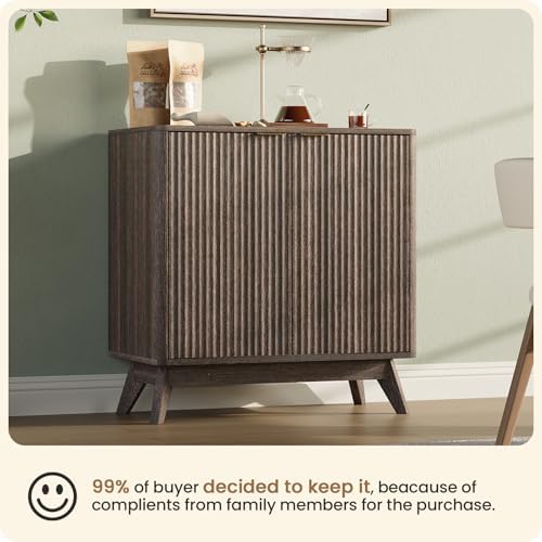 Fluted Sideboard Buffet Cabinet, Modern Wood Accent Cabinet, Walnut