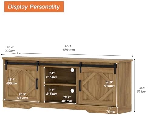 WAMPAT Farmhouse Style TV Stand for 60-75 inch TV w/Distressed Wood Finish | ...