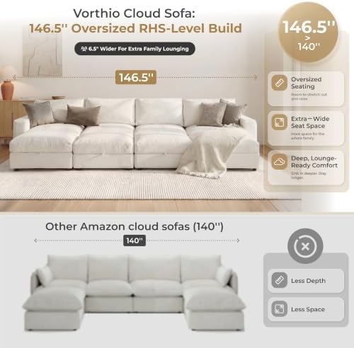 Cloud Couch Sectional 146.5'' Oversized Modular Deep Seat Sofa Bed Co...