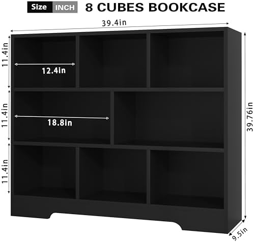 Book Shelf, 8 Cubes Storage Organizer, Open Shelf Bookcase Black Bookshelf