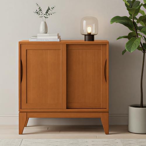 SIMPLIHOME Harper 30" Solid Wood Cabinet in Teak Brown