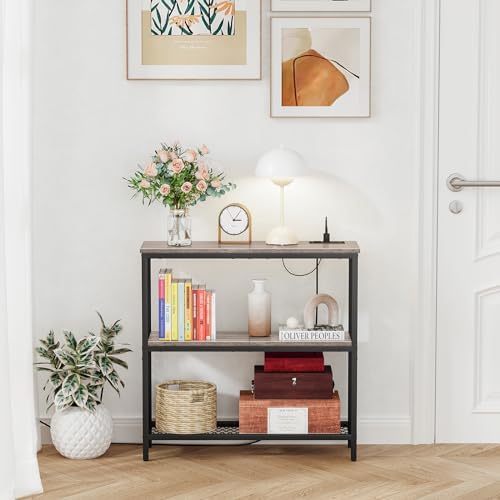 Snughome 3 Tier Narrow 29.5" Console Table with Power Outlets (Grey) | T...