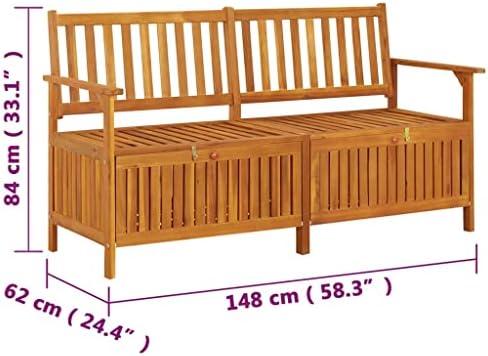 Solid Acacia Wood Storage Bench, Large Outdoor Garden Patio Seating with Stor...