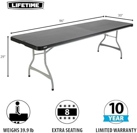 Lifetime 8-Foot Folding Table, Black and Silver - Pallet Pack of 27